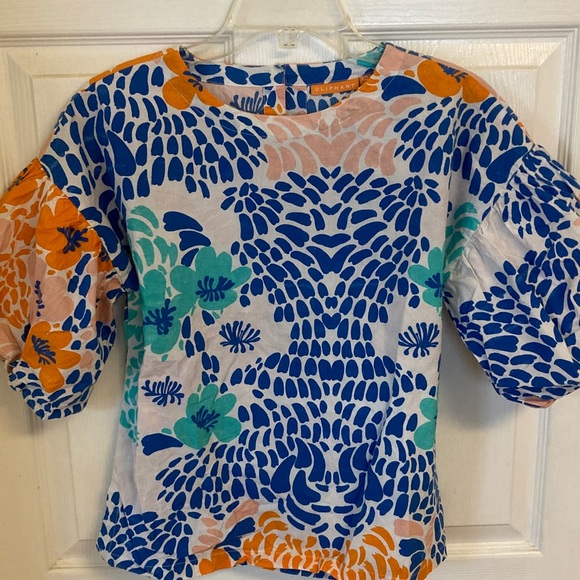 Oliphant Tops - Oliphant Blue and Orange Patterned Blouse